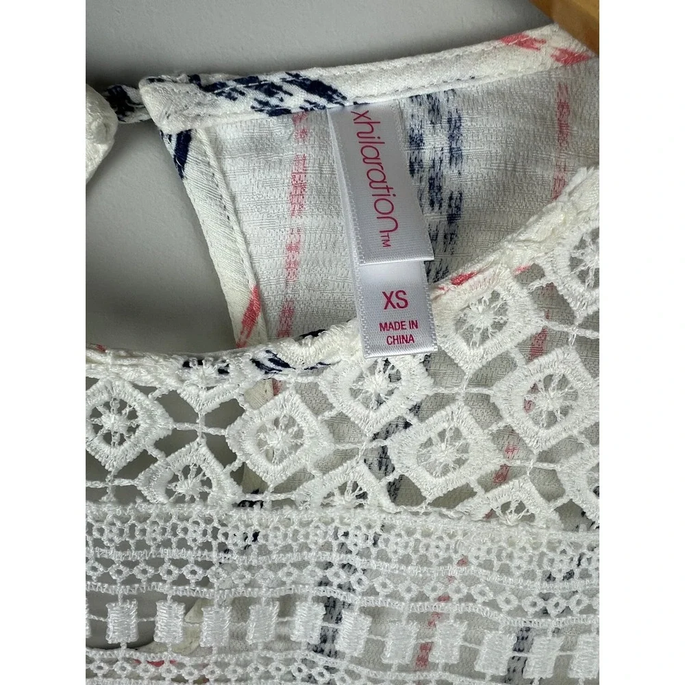 Xhilaration Girls XS White Navy Pink Striped Crochet Lace Shift Dress NWT - Picture 4 of 9
